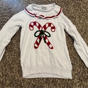 Girls White Sweater with Candy Cane Design